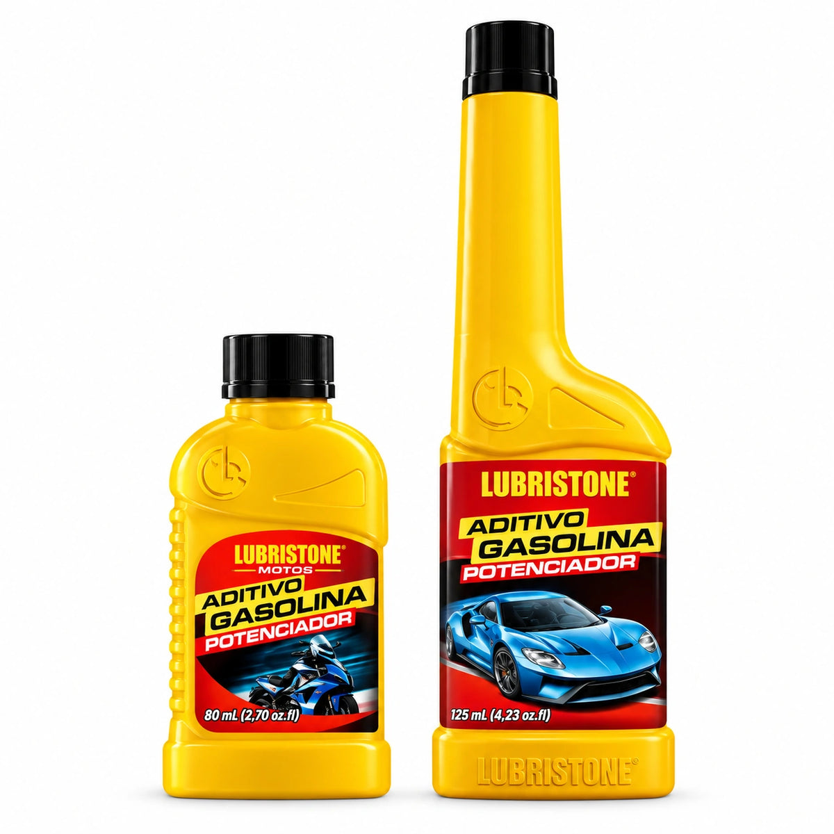 Aditivo para Gasolina Lubristone: presentaciones Moto de 80 ml y Auto de 125 ml; venta por unidad.