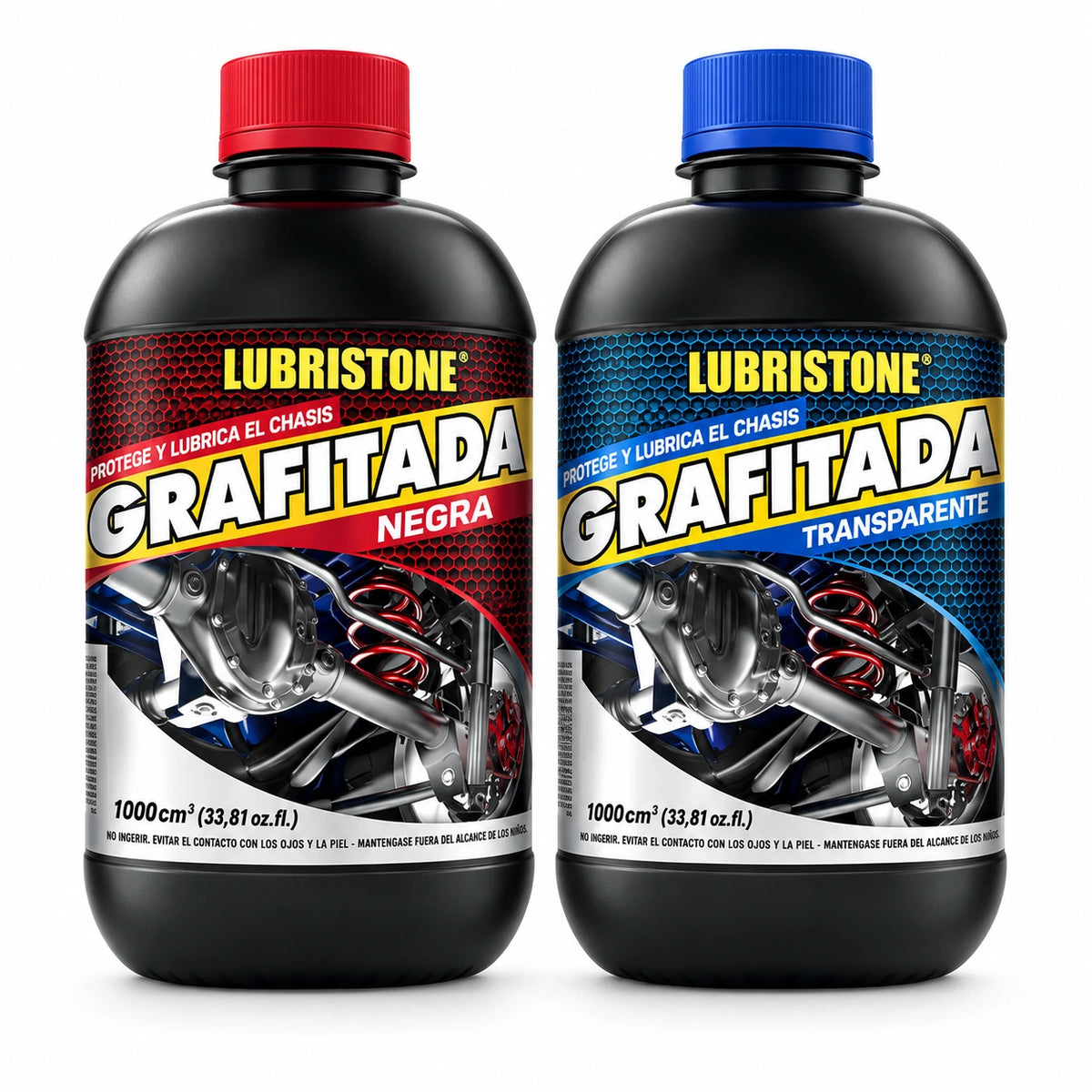 Ducha Grafitada Lubristone: presentaciones negra y transparente de 1 litro; venta por unidad.