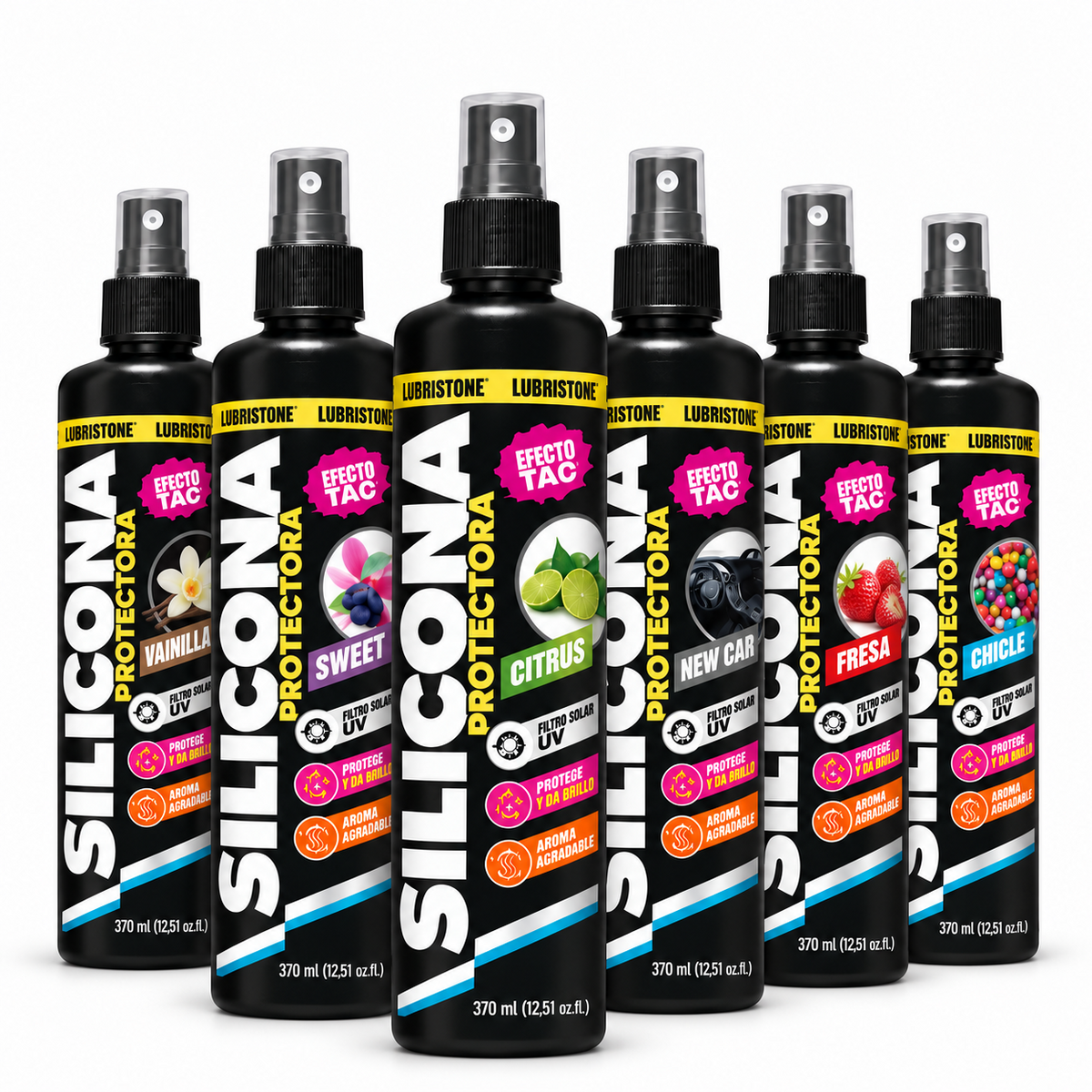 Silicona Protectora Lubristone: seis aromas en envases de 370 ml; venta por unidad.