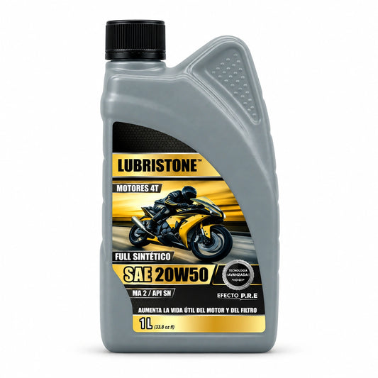 Aceite Moto Sintético SAE 20W50 Lubristone, envase de 1 litro.